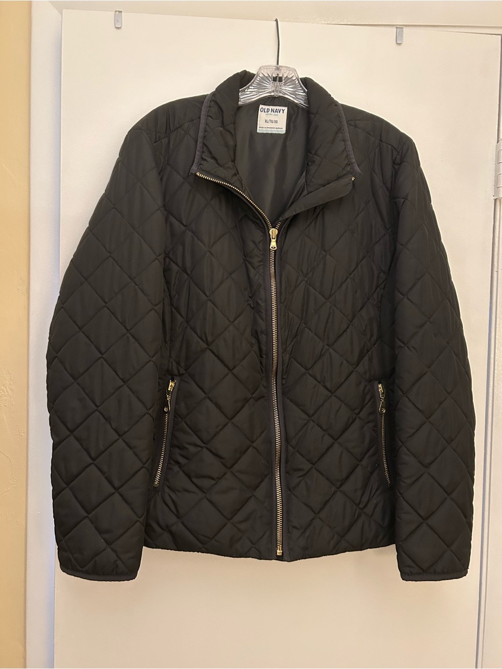 Old Navy Black Quilted Puffer Jacket with Gold Zippers